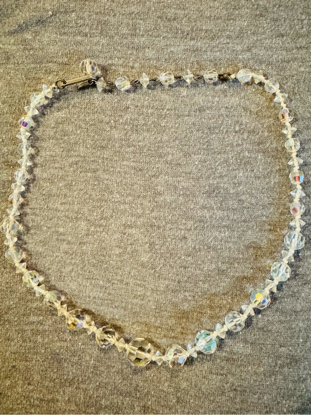 Crystal Bead Choker Necklace - Clear Iridescent